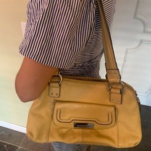 Tignanello Yellow Shoulder Bag Double Zip Closure and Magnetic Flap Pocket